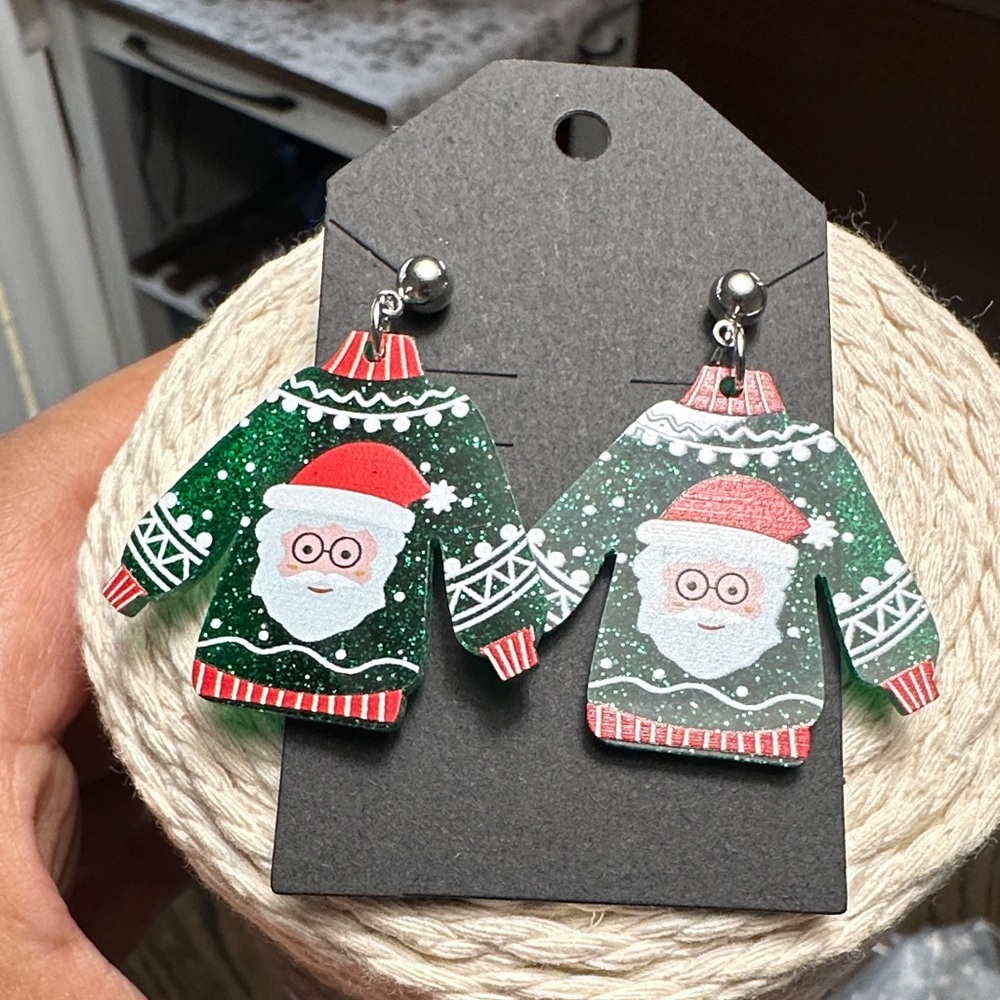 Festive Santa Sweater Earrings for Kids